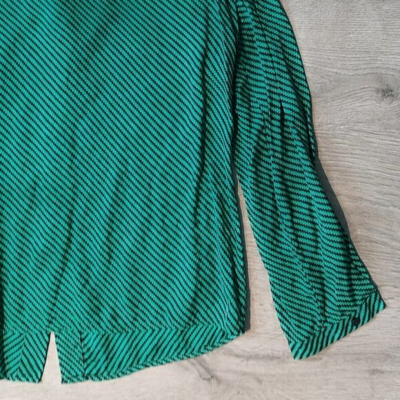 80s Vintage High Neck Bow Graphic Striped Printed Blouse - Picture 12 of 13